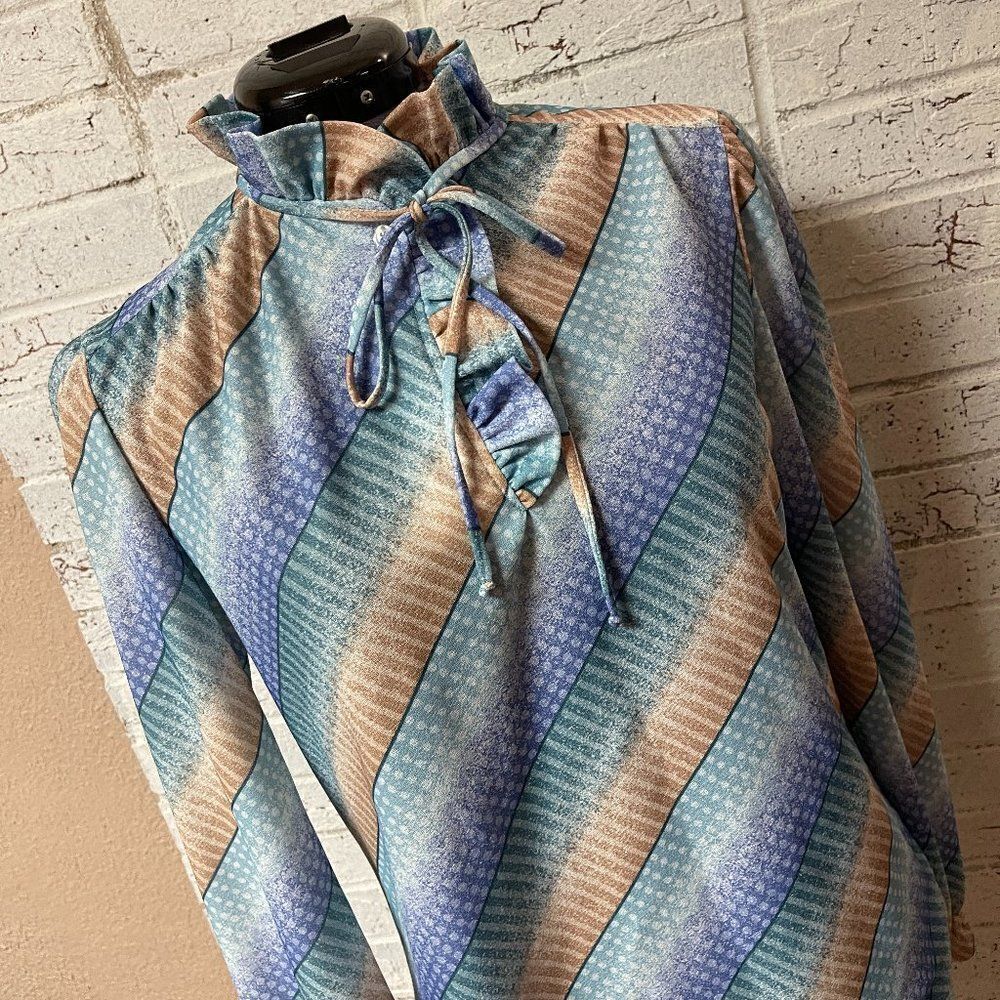 Devon Vintage Rainbow Purple Teal 70's Secretary Blouse Small